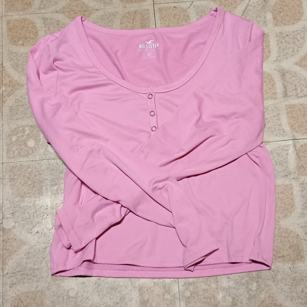 pink cropped hollister henley